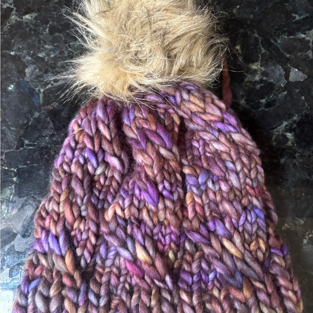 Hand Knit Beanie w Malabringo Rasta Yarn  w Pom Pom Removable Pom Pom